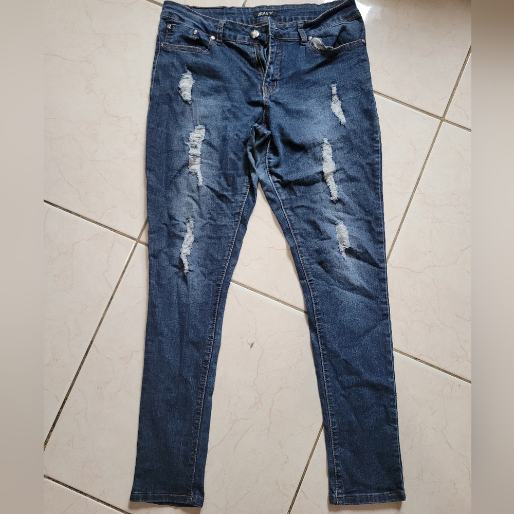 Blue Distressed Skinny Jeans Size 11 Y2K